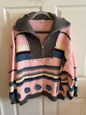 POL Super Soft Oversized Quarter Zip Crocheted Sweater
